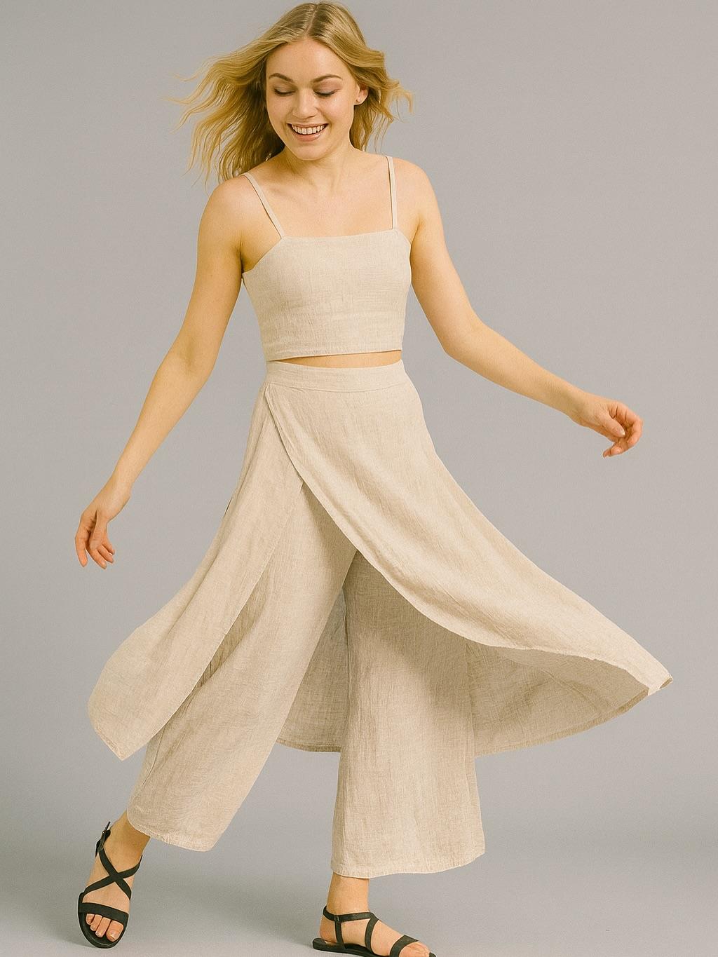 İtalyan Keten Kapaklı Pantolon - BEJ