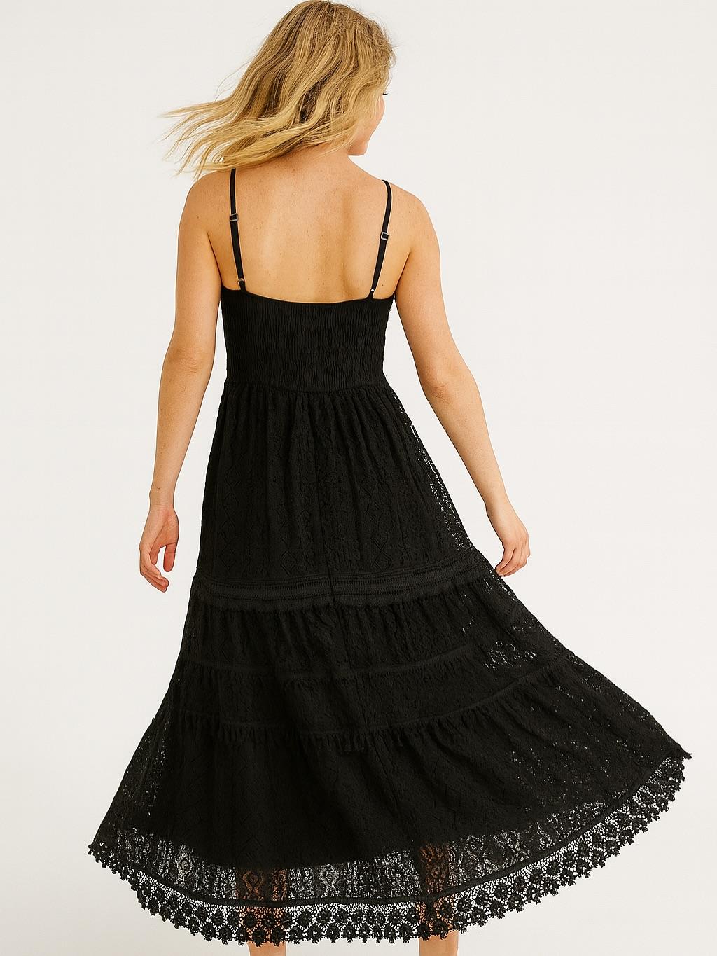 İtalyan Dantel Elbise - SİYAH