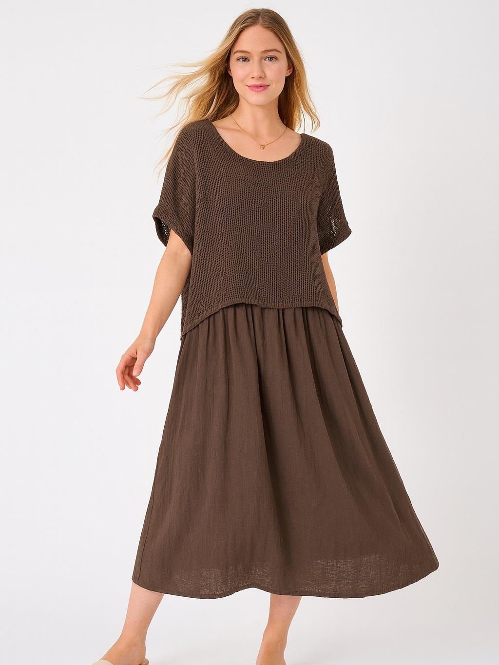İtalyan File Elbise - KAHVERENGİ