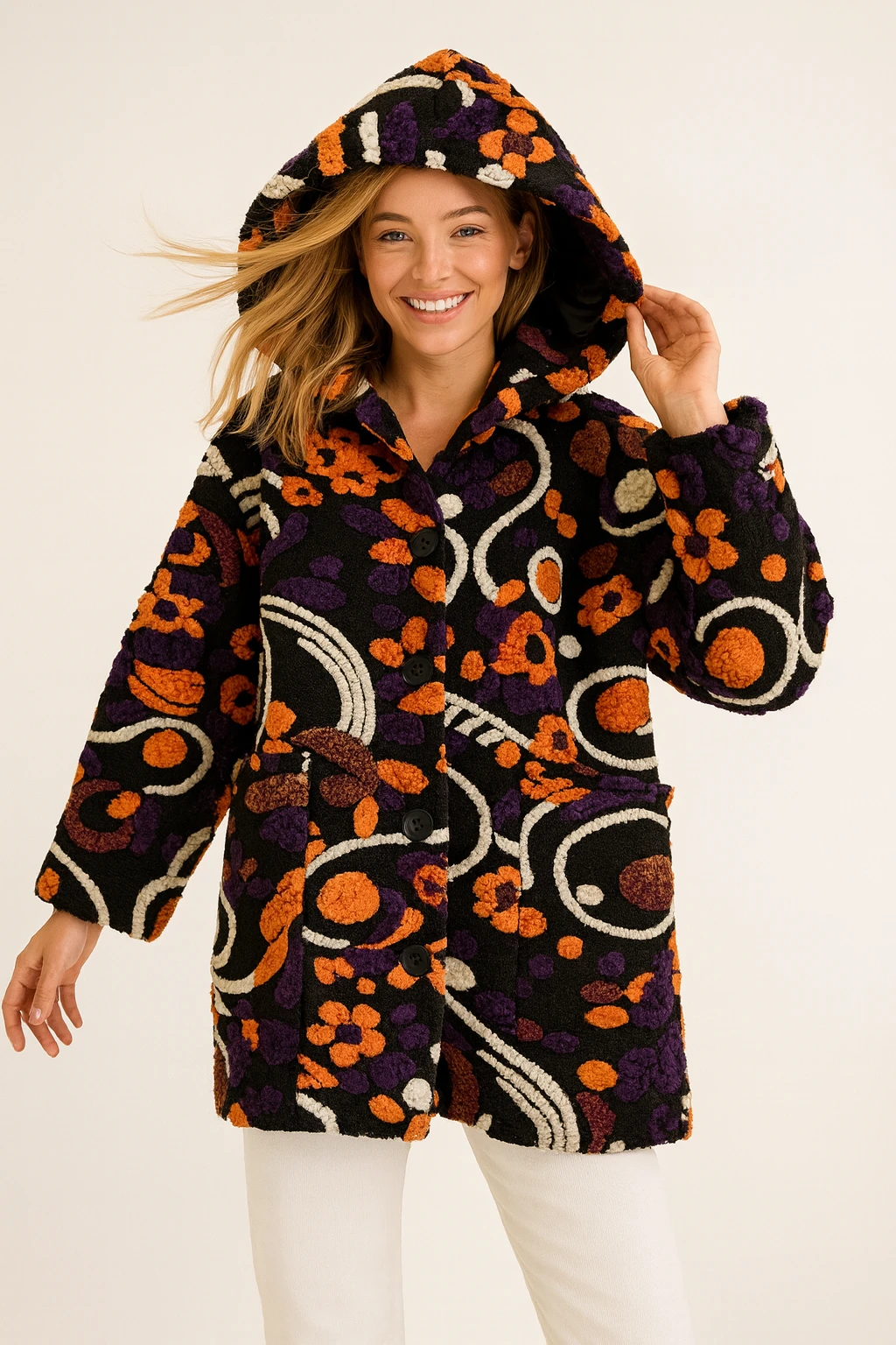 İtalyan Düğmeli Cep Detaylı Keçe Kaban - SİYAH