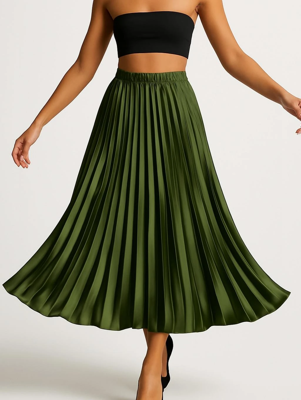 İtalyan Saten Etek - HAKİ