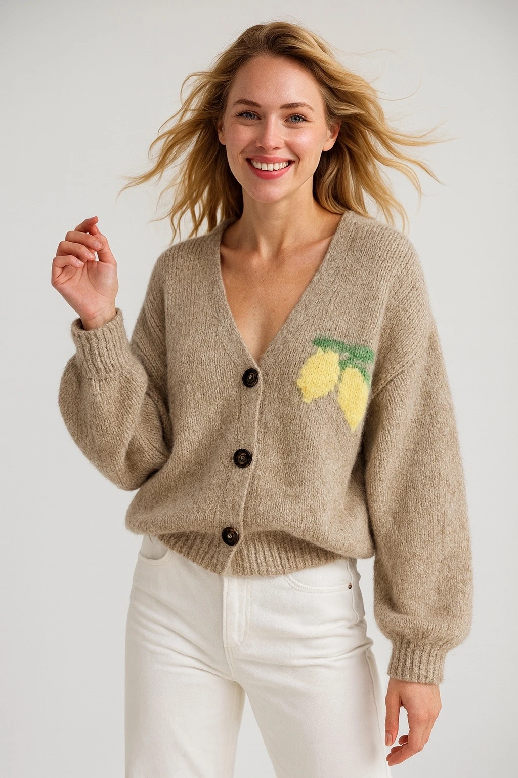 İtalyan Limon Detaylı Hırka - BEJ