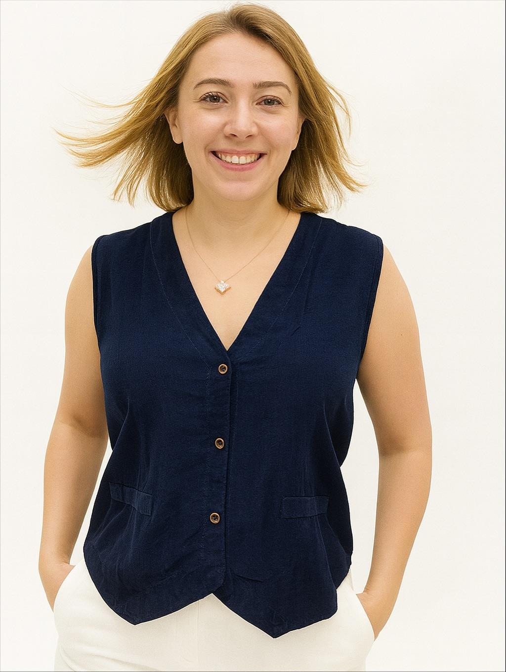 İtalyan Kadife Yelek - LACİVERT