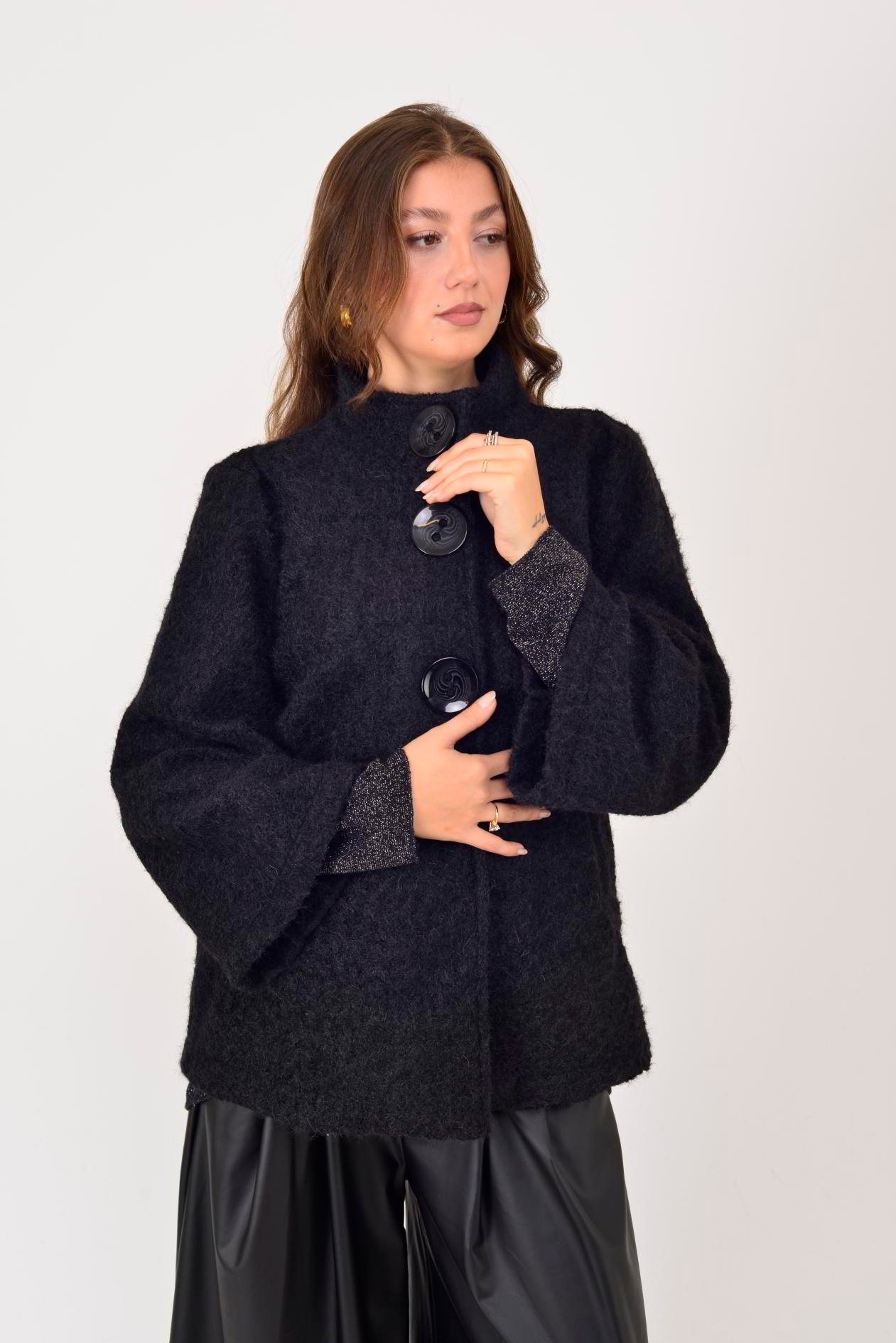 İtalyan Düğme Detaylı Keçe Ceket - SİYAH