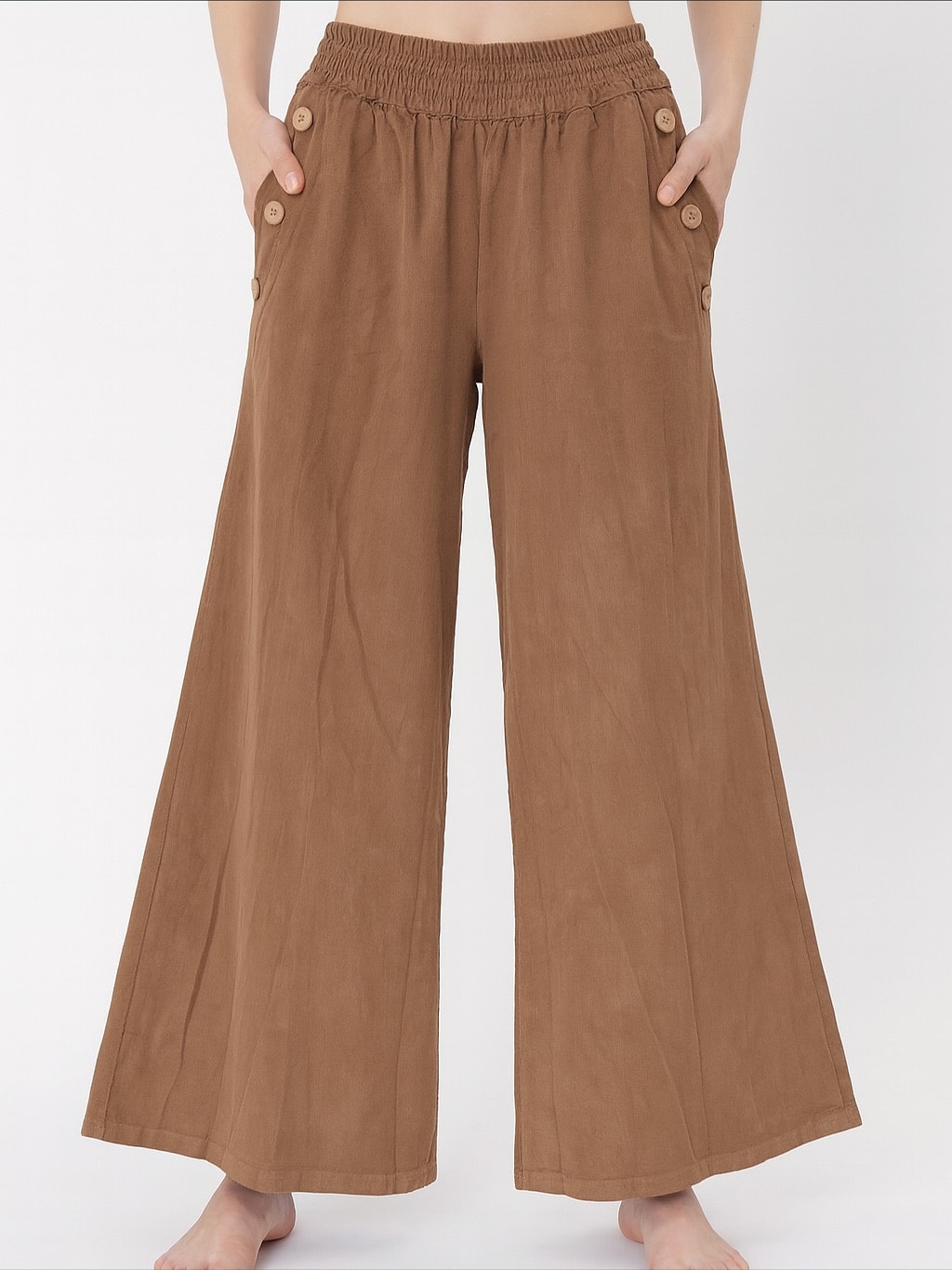 İtalyan Geniş Paça Kadife Pantolon - KAHVE