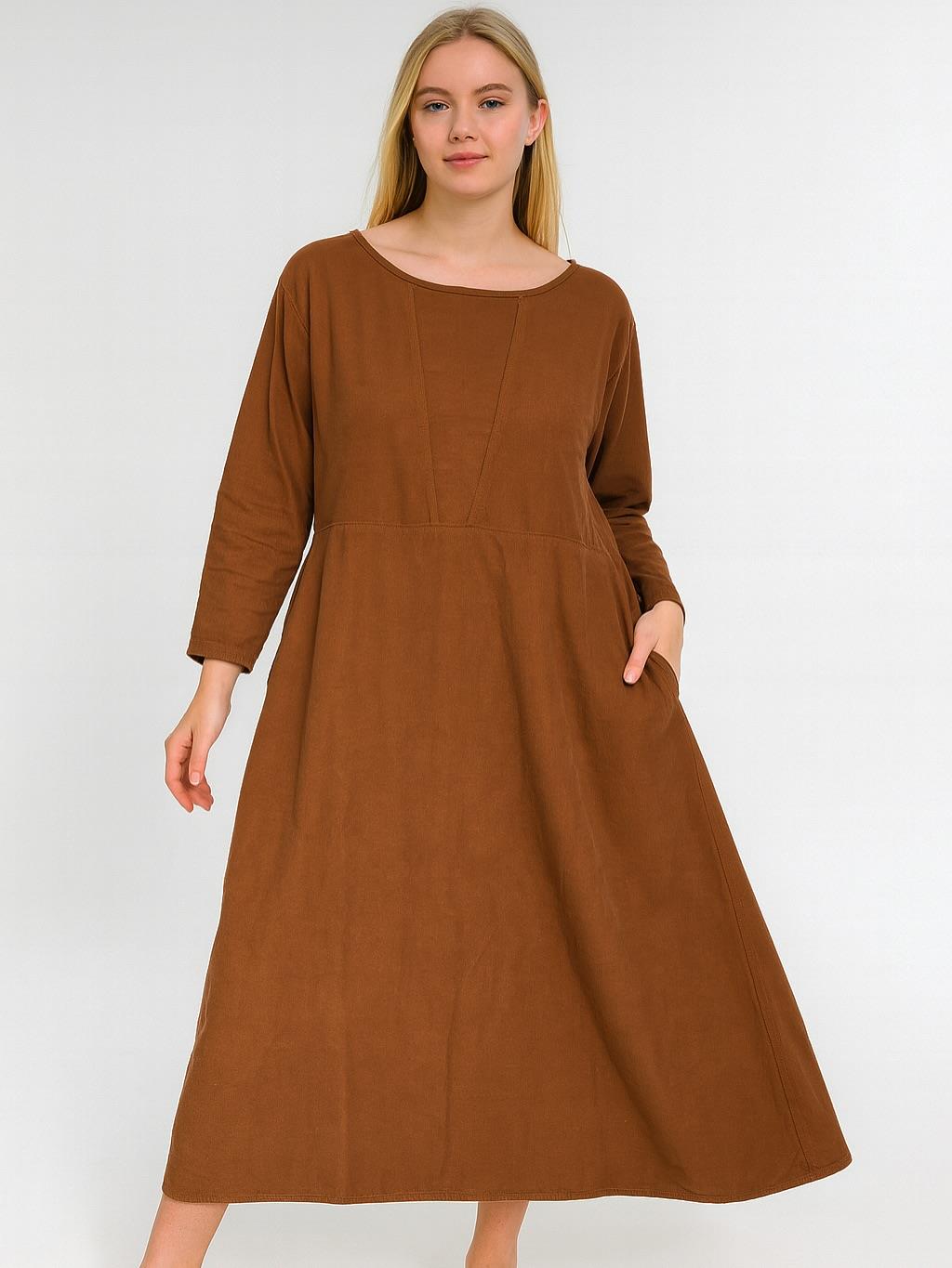 İtalyan Kadife Elbise - KAHVERENGİ