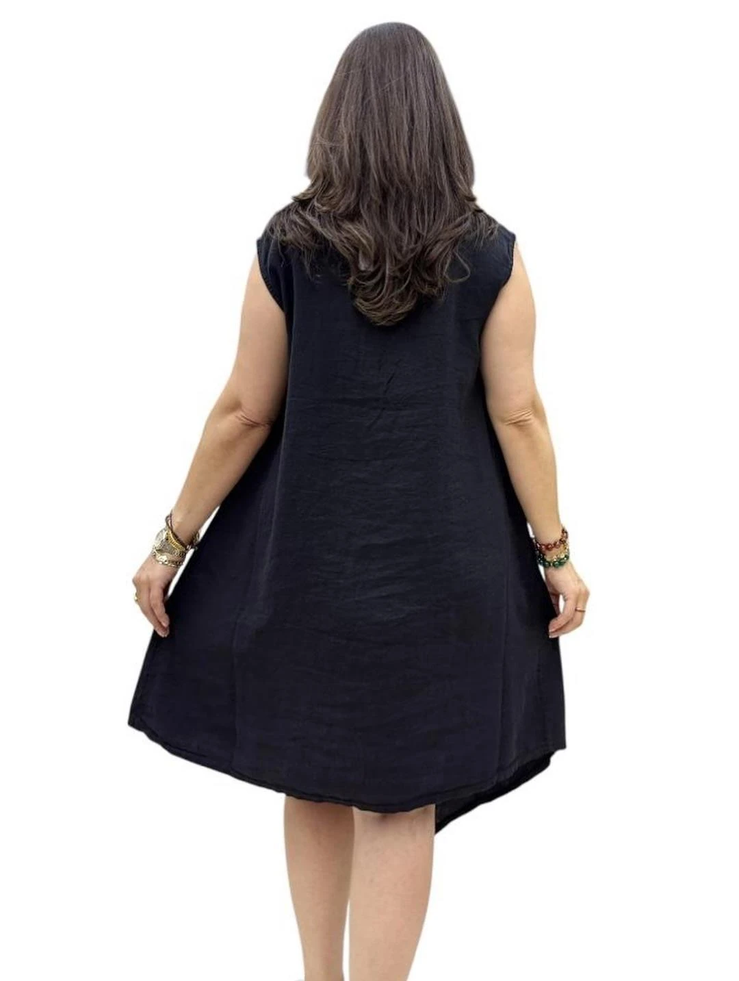 İtalyan Keten Tasarım Elbise - SİYAH