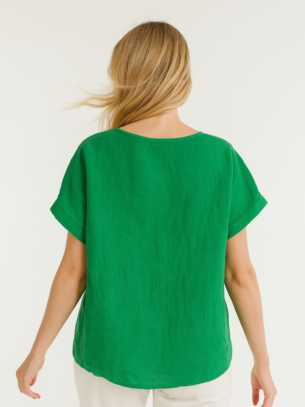 İtalyan Keten Bluz - YEŞİL