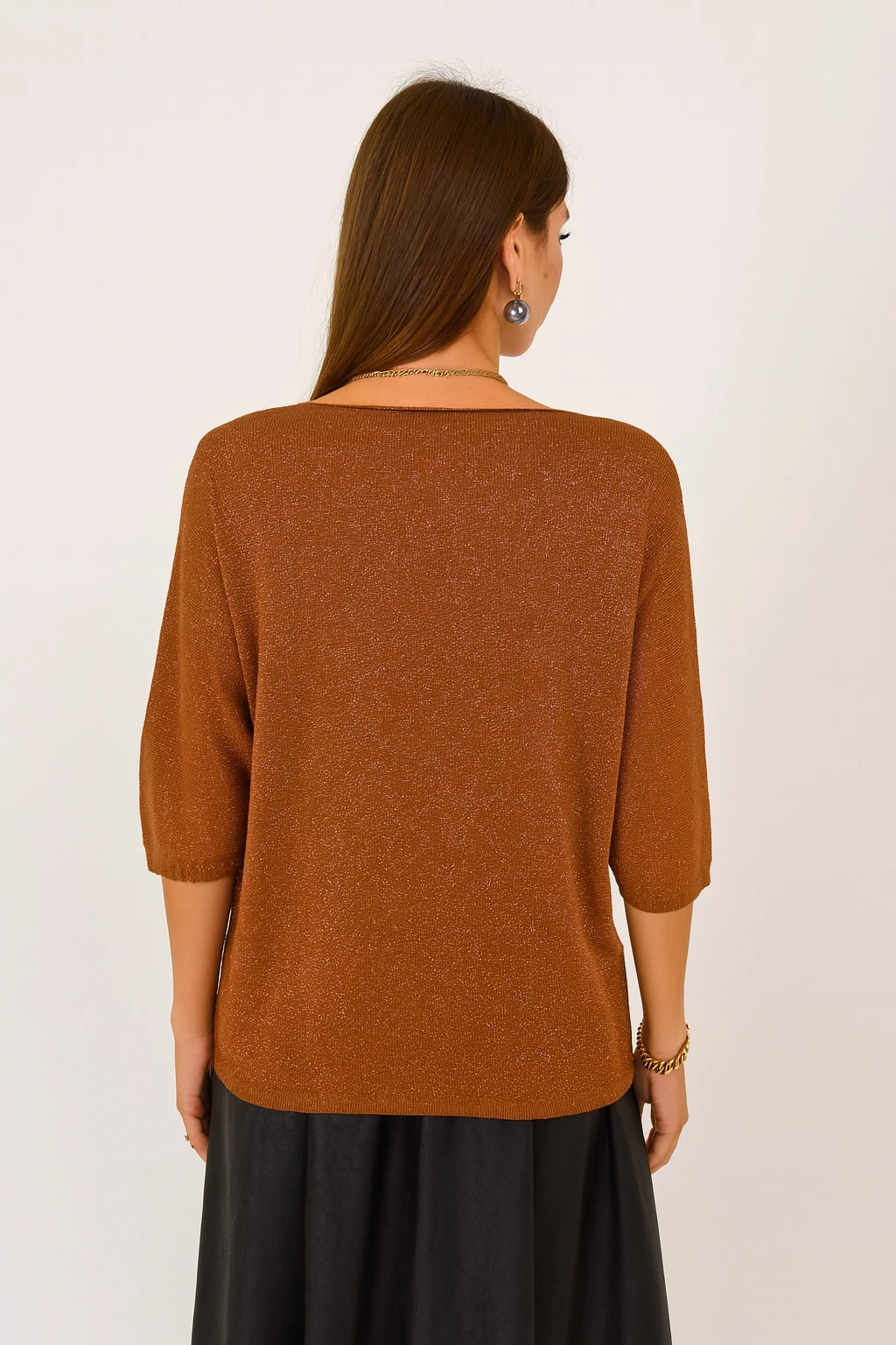 İtalyan V Yaka İşleme Detaylı Kazak - KİREMİT