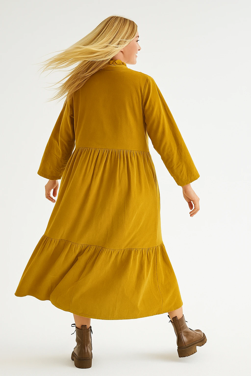 İtalyan Düğme Detaylı Kadife Elbise - HARDAL