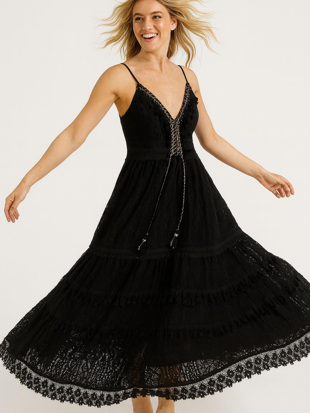 İtalyan Dantel Elbise - SİYAH