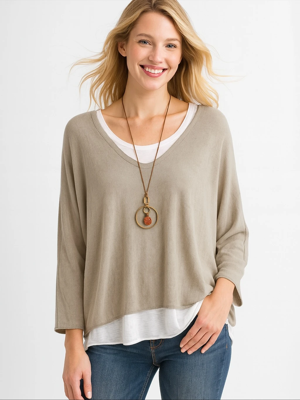 İtalyan İkili Takım Triko Bluz - VİZON