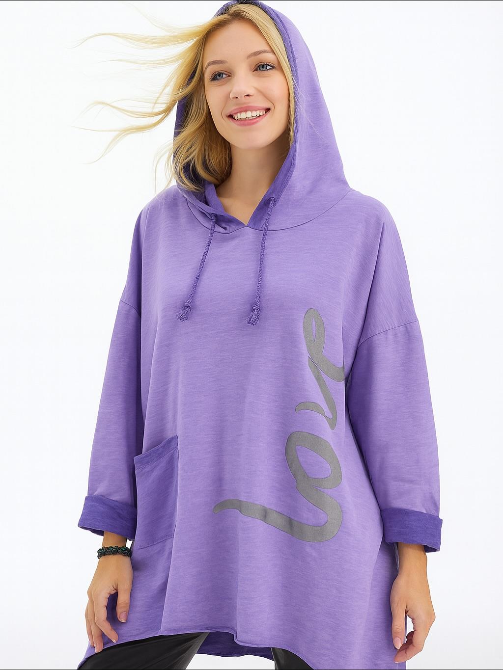 İtalyan Yazı Detaylı Nubuk Bluz - MOR