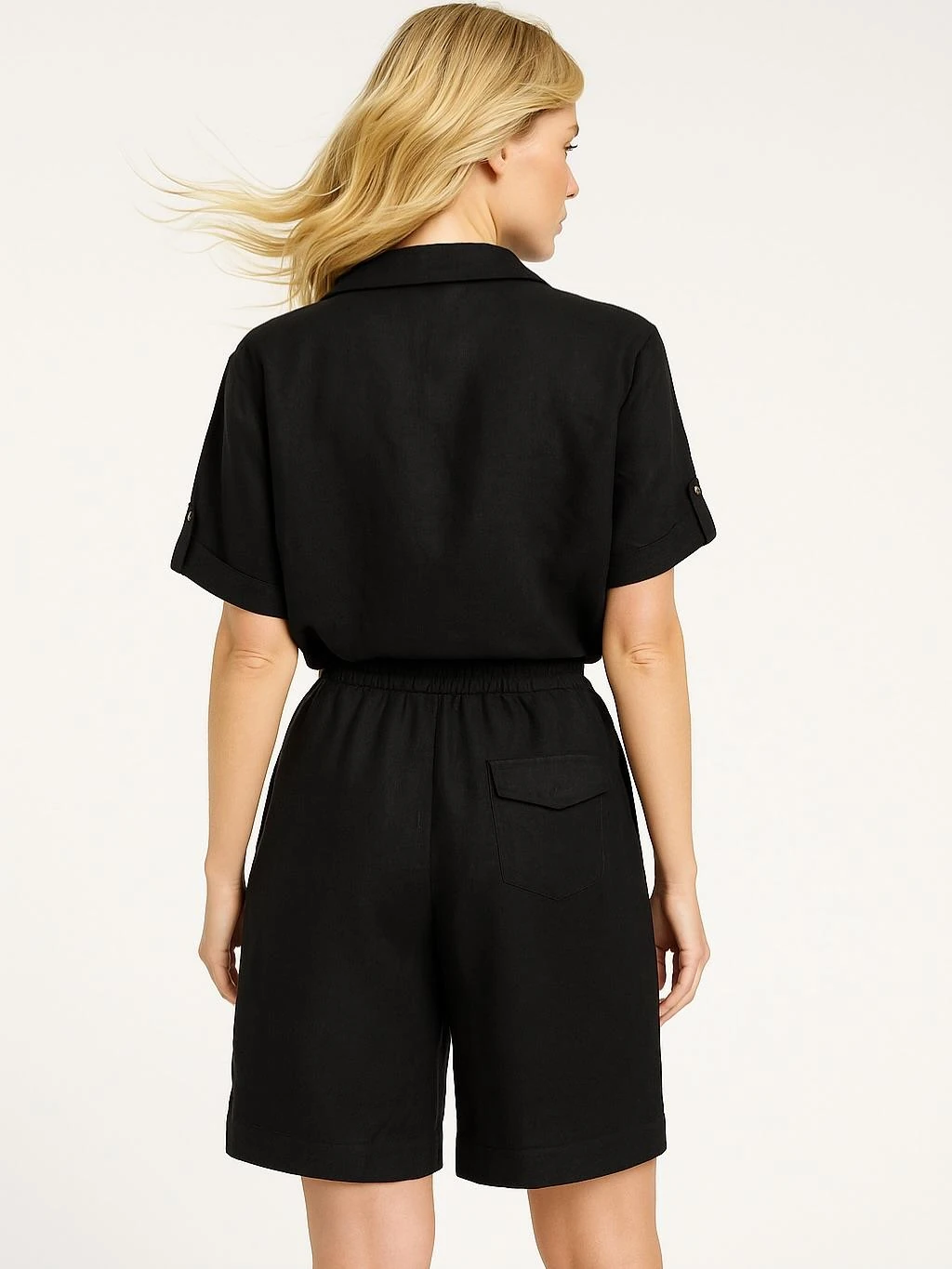 İtalyan Keten Şort Takım - SİYAH