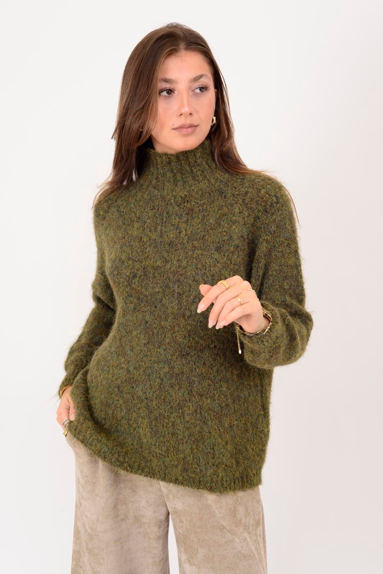 İtalyan Boğazlı Triko Kazak - HAKİ