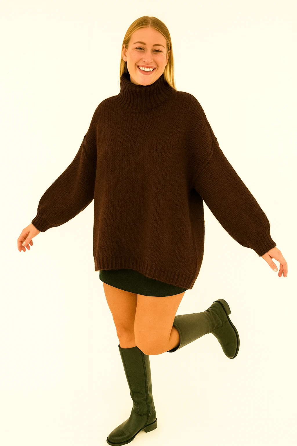 İtalyan Balıkçı Yaka Triko Kazak - KAHVERENGİ