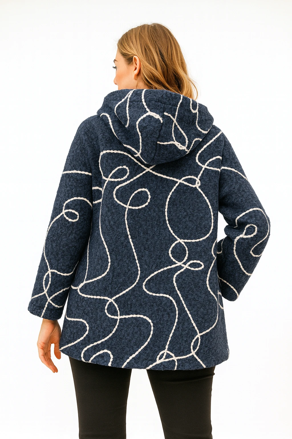 İtalyan Kapüşonlu Keçe Ceket - LACİVERT