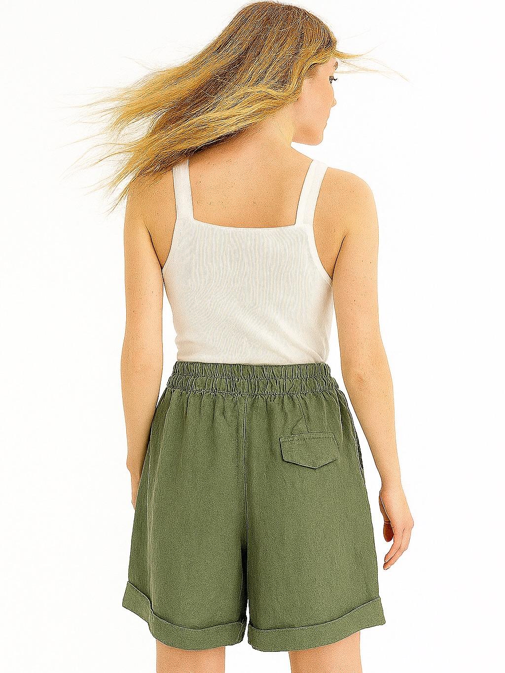 İtalyan Keten Şort - HAKİ