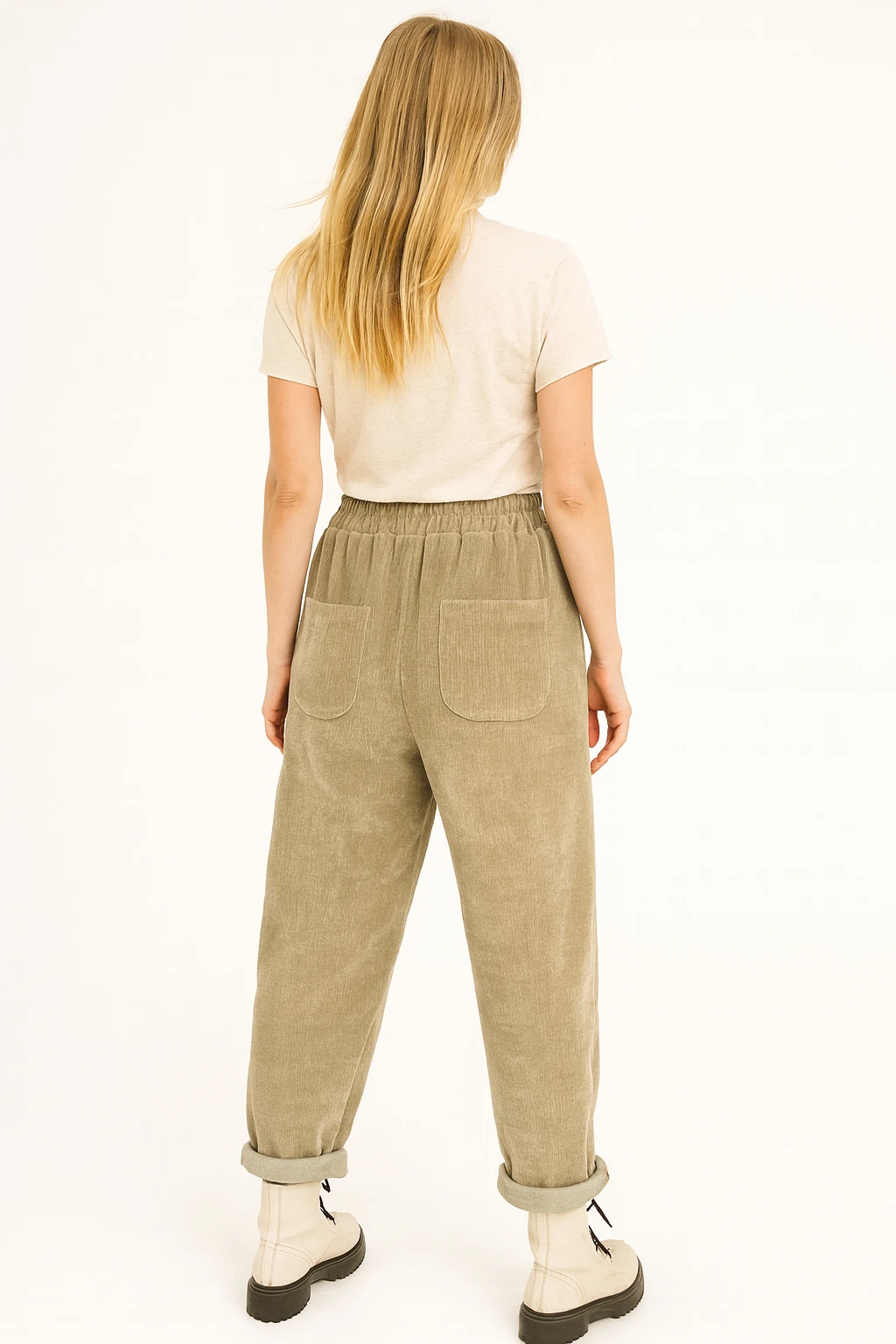 İtalyan Cep Detaylı Fitilli Kadife Pantolon - BEJ