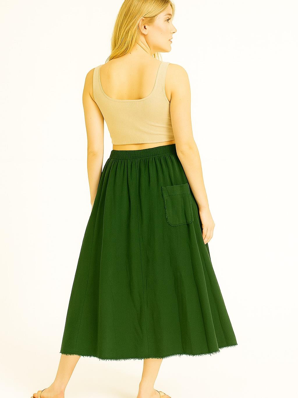 İtalyan Kadife Cepli Etek - YEŞİL