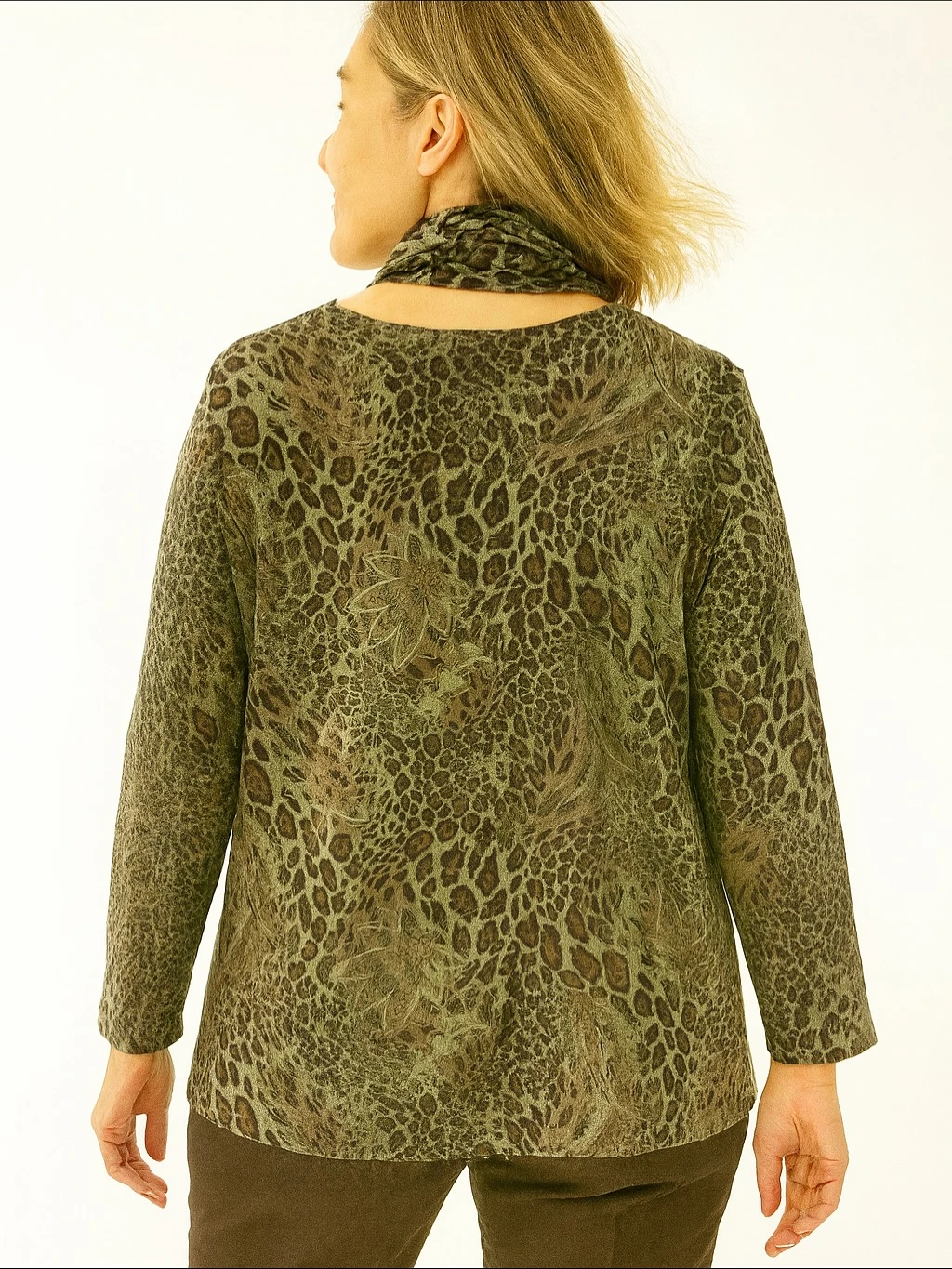 İtalyan Fularlı Likralı Triko Bluz - YEŞİL