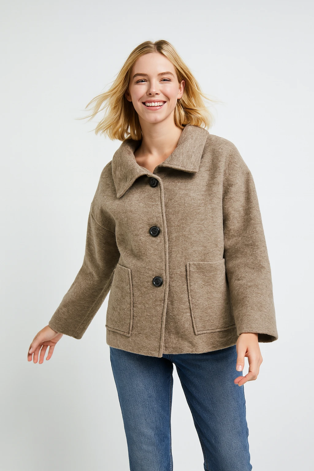 İtalyan Cep Detaylı Keçe Ceket - VİZON