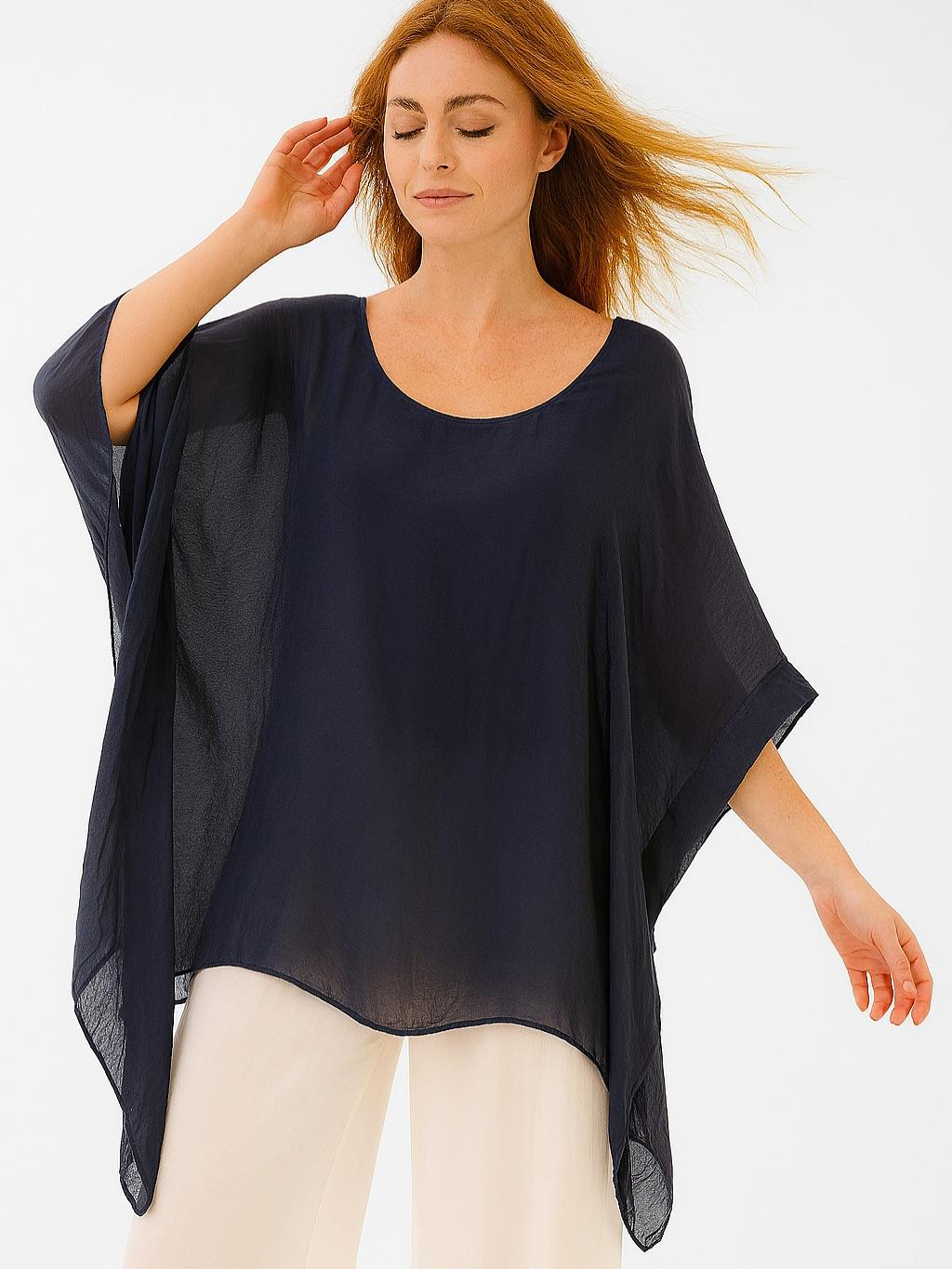 İtalyan İpek Bluz - KOYU LACİVERT
