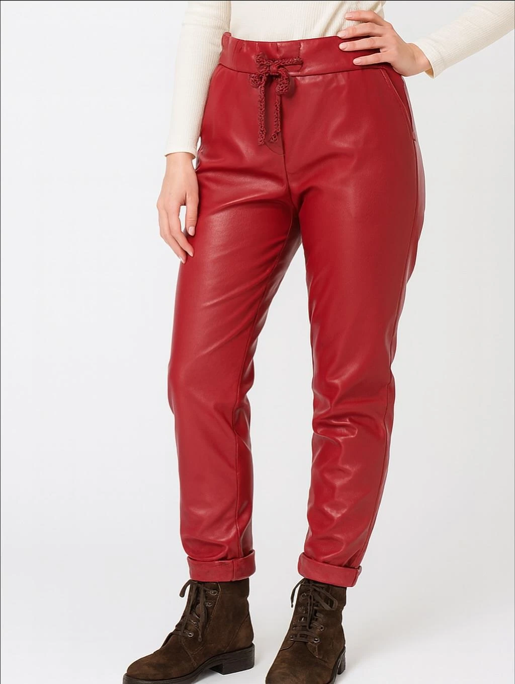 İtalyan Deri Pantolon - KIRMIZI