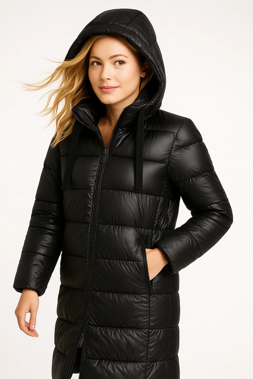 İtalyan Kapüşonlu Fermuar Detaylı Mont - SİYAH