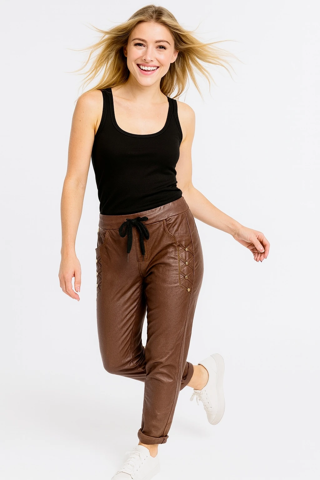 İtalyan Likralı Deri Pantolon - KAHVERENGİ