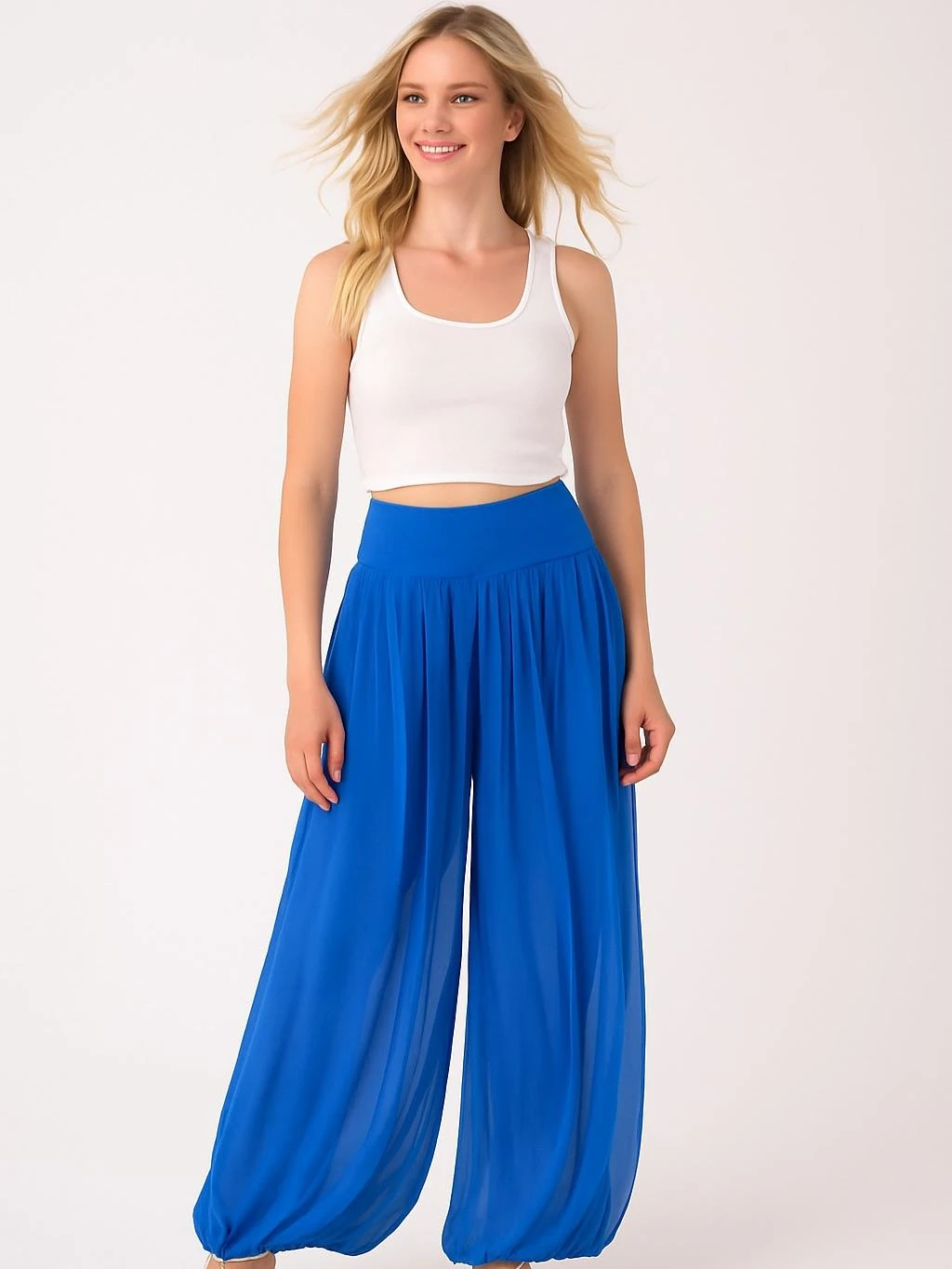 İtalyan İpek Pantolon - SAKS MAVİ