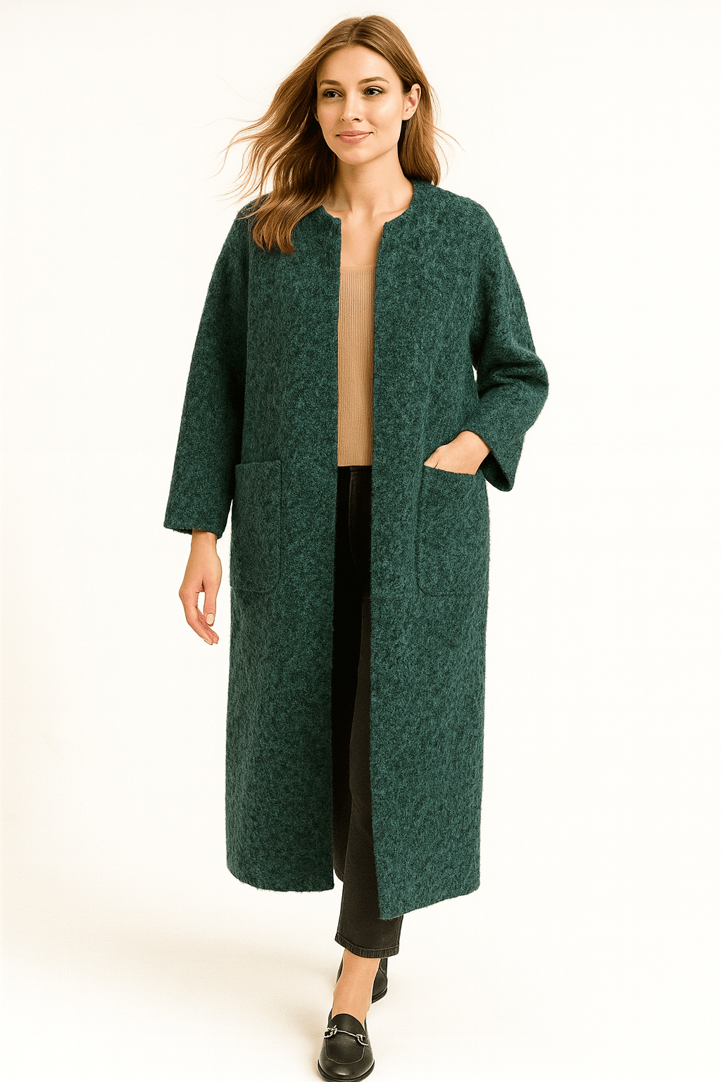 İtalyan Hakim Yaka Keçe Kaban - ZÜMRÜT YEŞİLİ