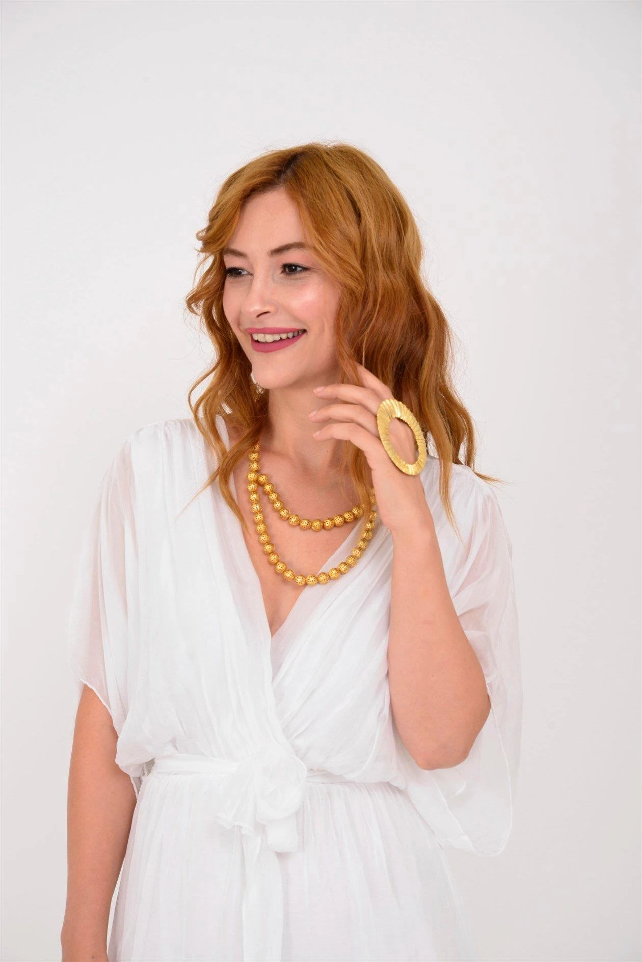 İtalyan İpek Belden Bağlamalı Elbise - BEYAZ