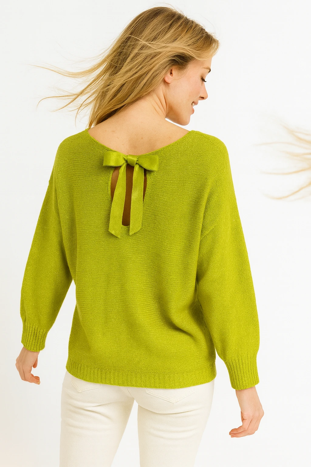 İtalyan Sırtı Kurdele Detaylı Triko Kazak - YEŞİL