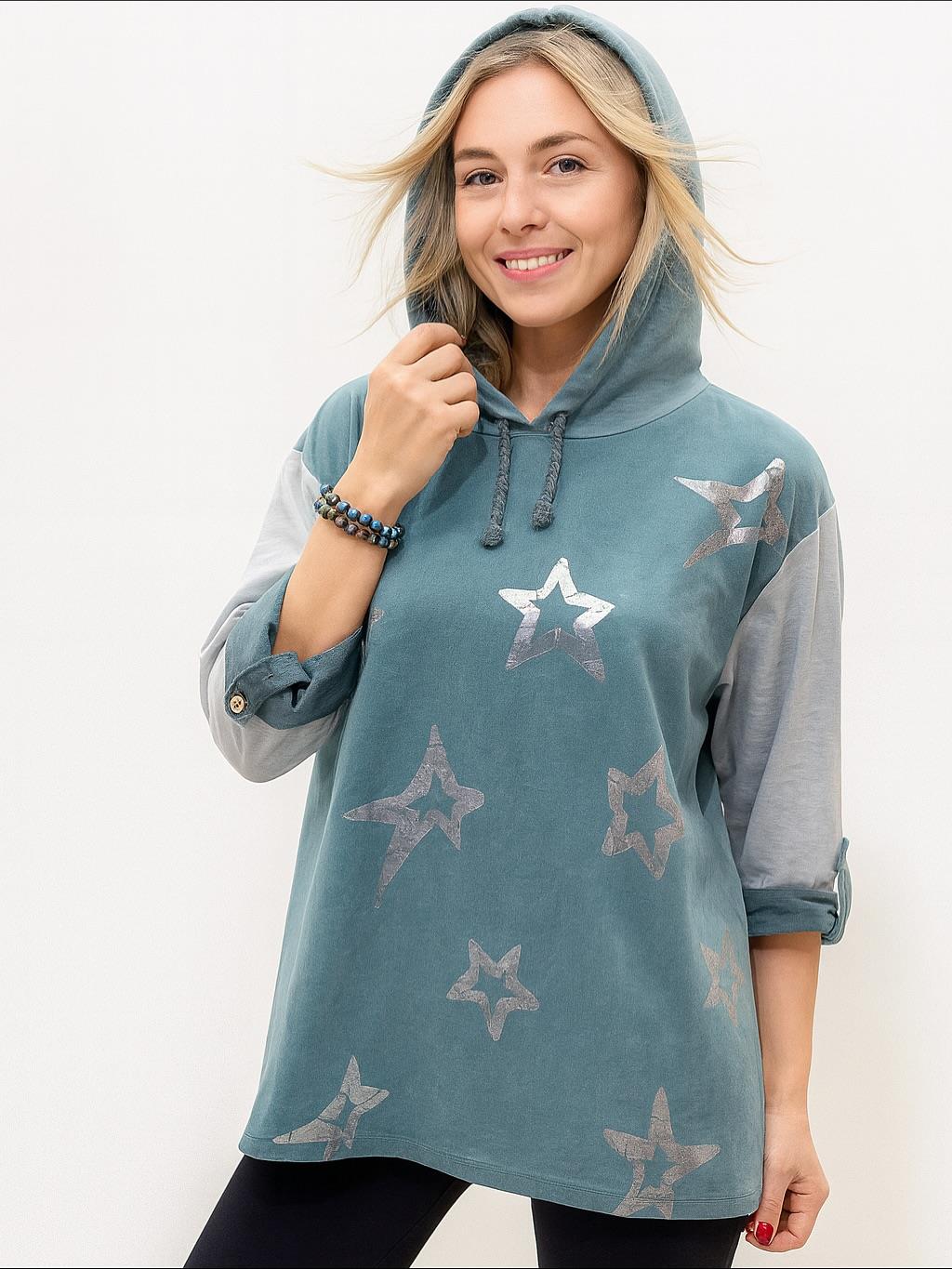 İtalyan Yıldız Desen Nubuk Bluz - İNDİGO