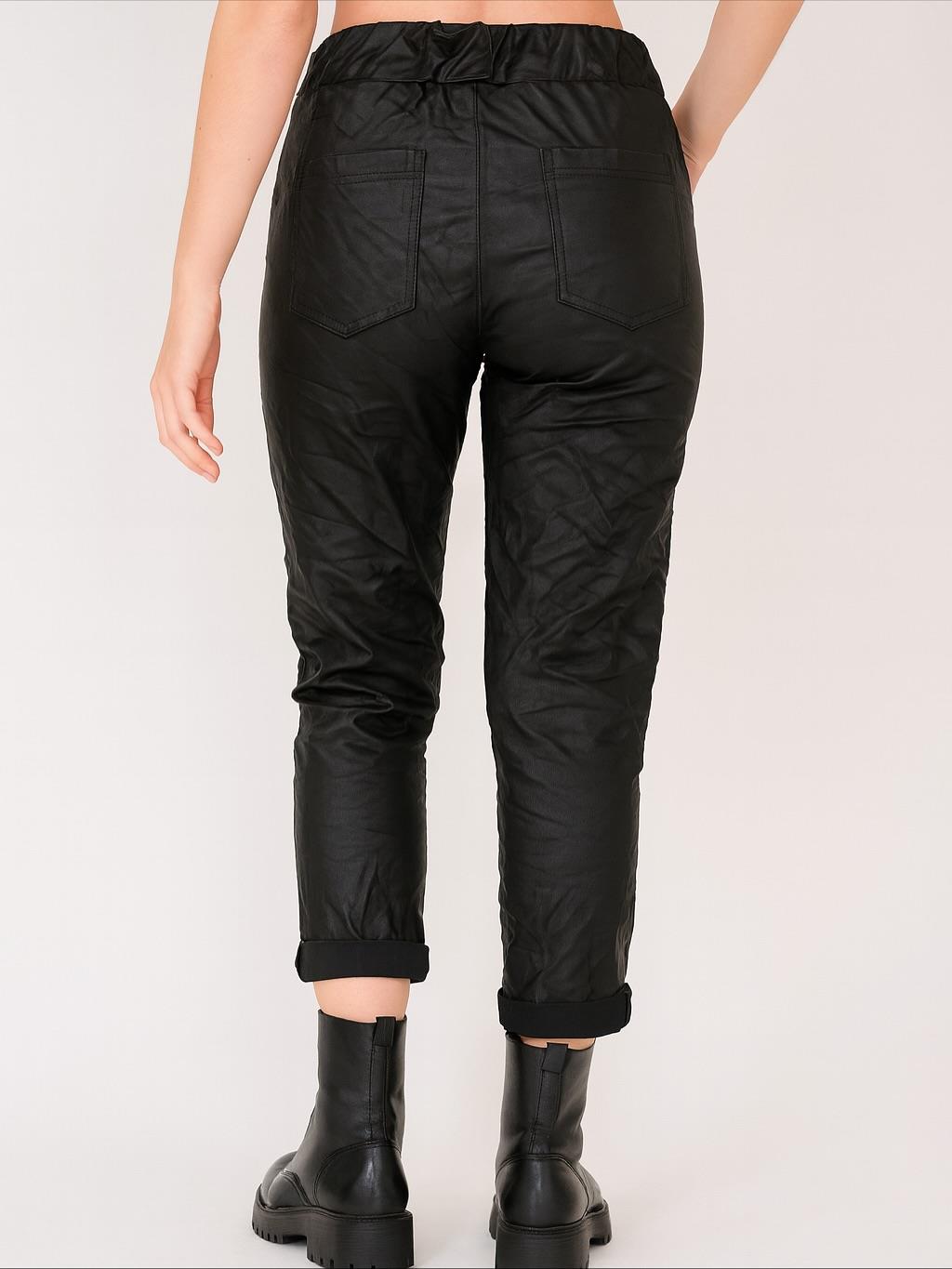 İtalyan Likralı Deri Pantolon - SİYAH