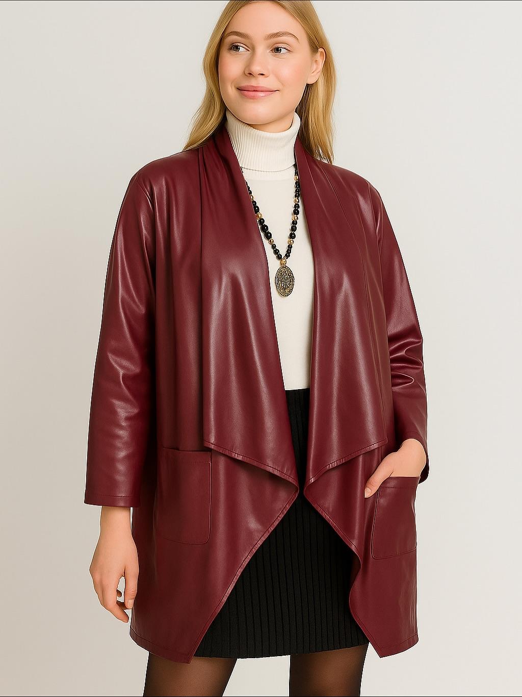 İtalyan Kısa Deri Kap - KIRMIZI