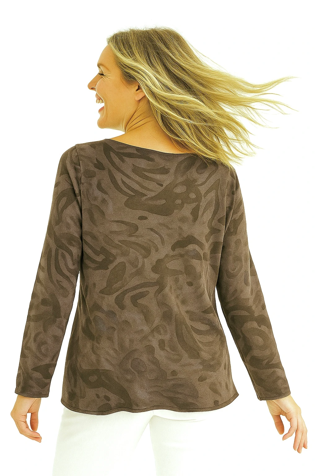 İtalyan Desenli Triko Bluz - KAHVERENGİ