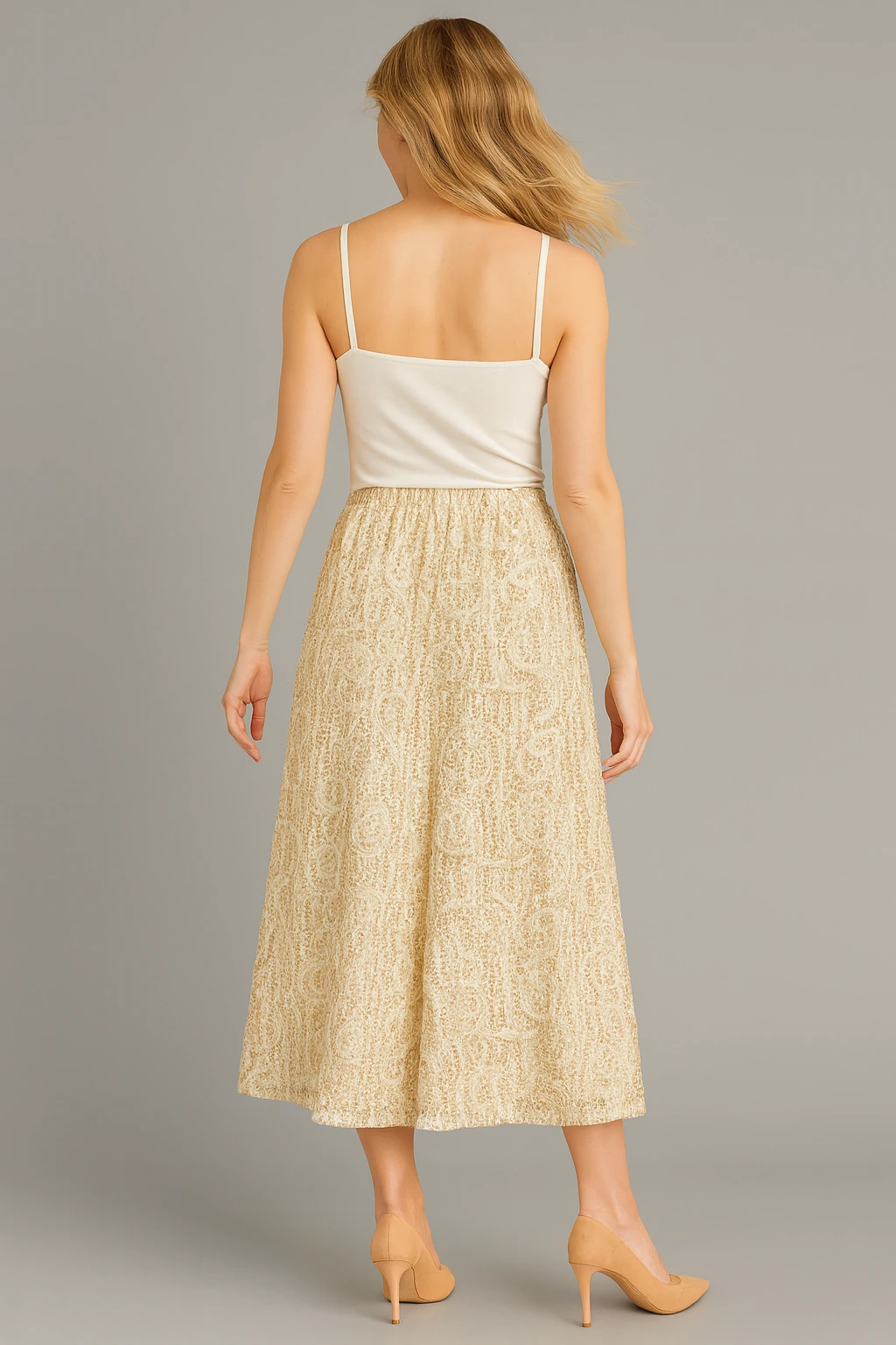 İtalyan Pul Payetli Etek - BEJ