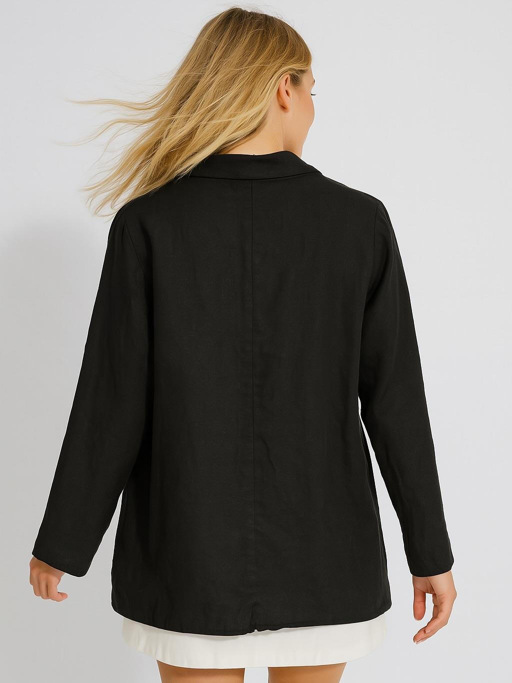 İtalyan Keten Düğmeli Ceket - SİYAH