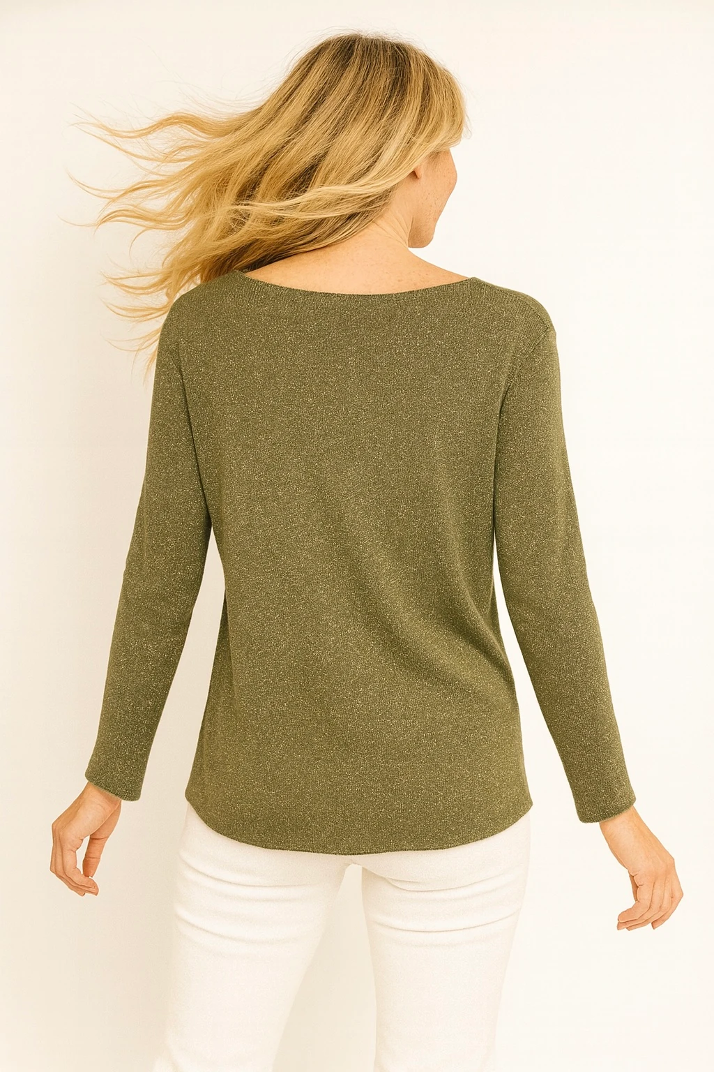 İtalyan Simli Triko Bluz - YEŞİL