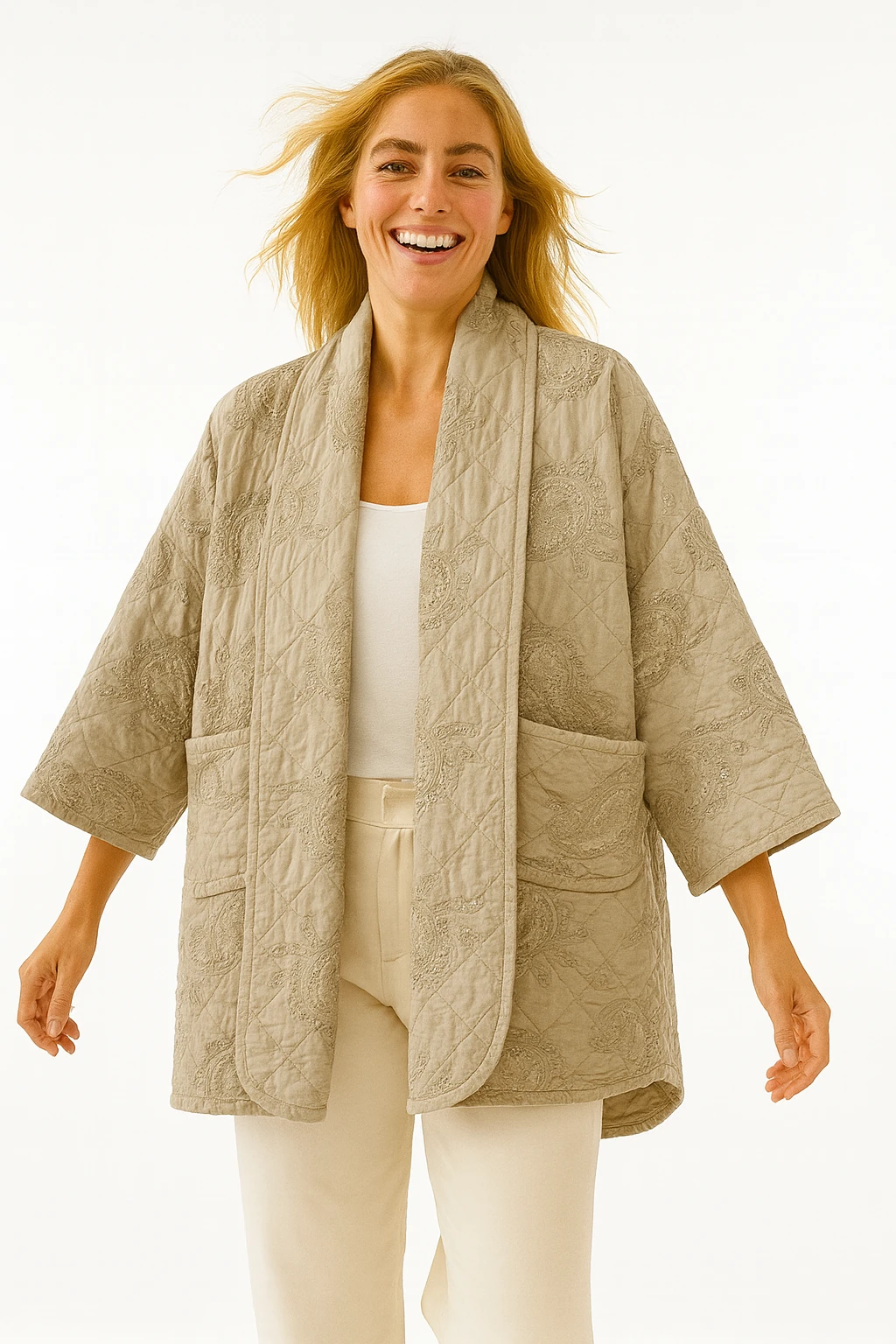 İtalyan Nakışlı Pul Payetli Kapitone Ceket - VİZON