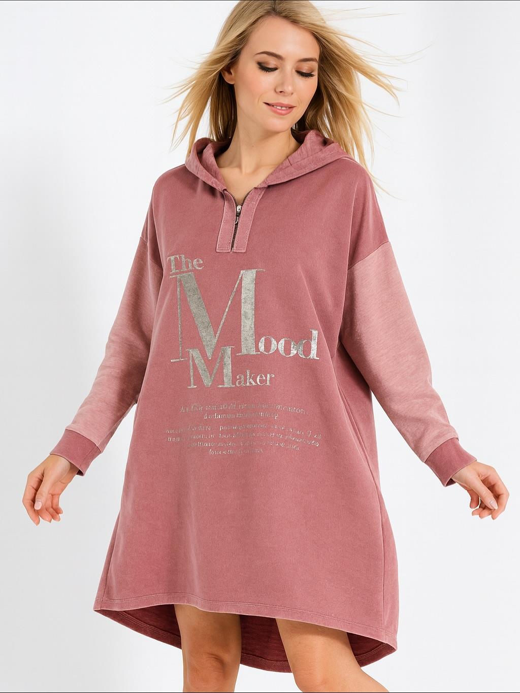 İtalyan Kapüşonlu Nubuk Elbise - PUDRA PEMBE