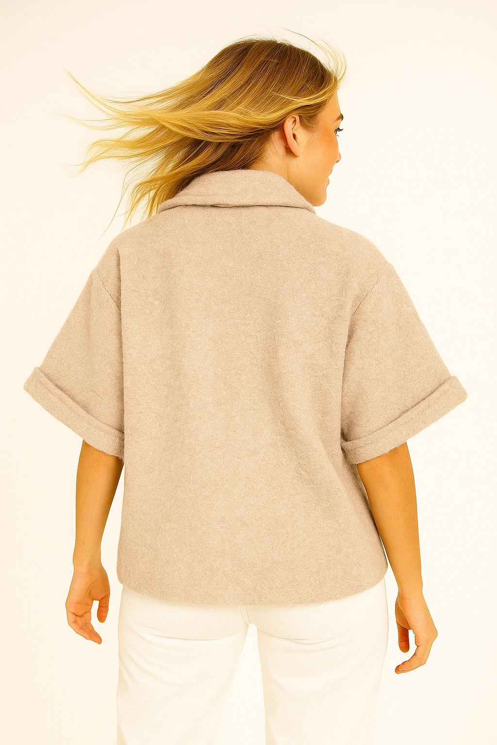 İtalyan Kısa Kollu Keçe Ceket - BEJ