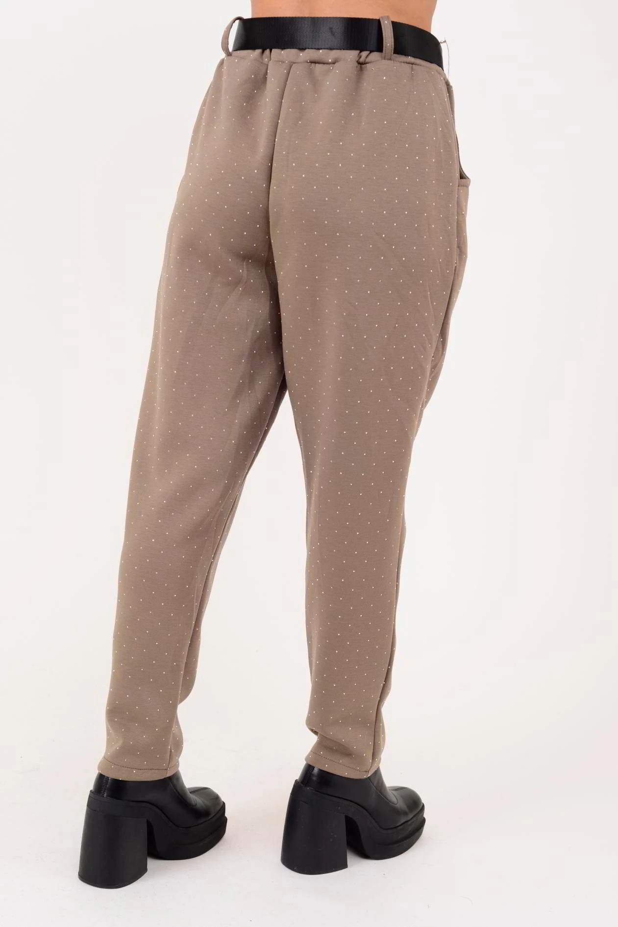 İtalyan Kemer Detaylı Taş İşlemeli Pantolon - VİZON