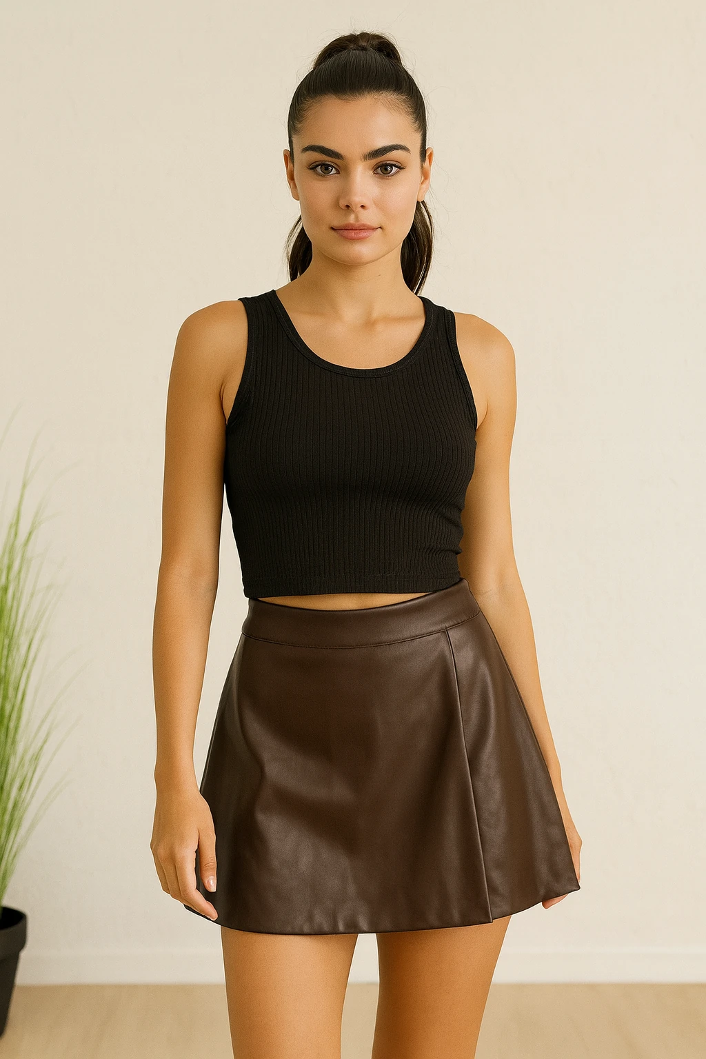 İtalyan Kapaklı Deri Şort - KAHVERENGİ