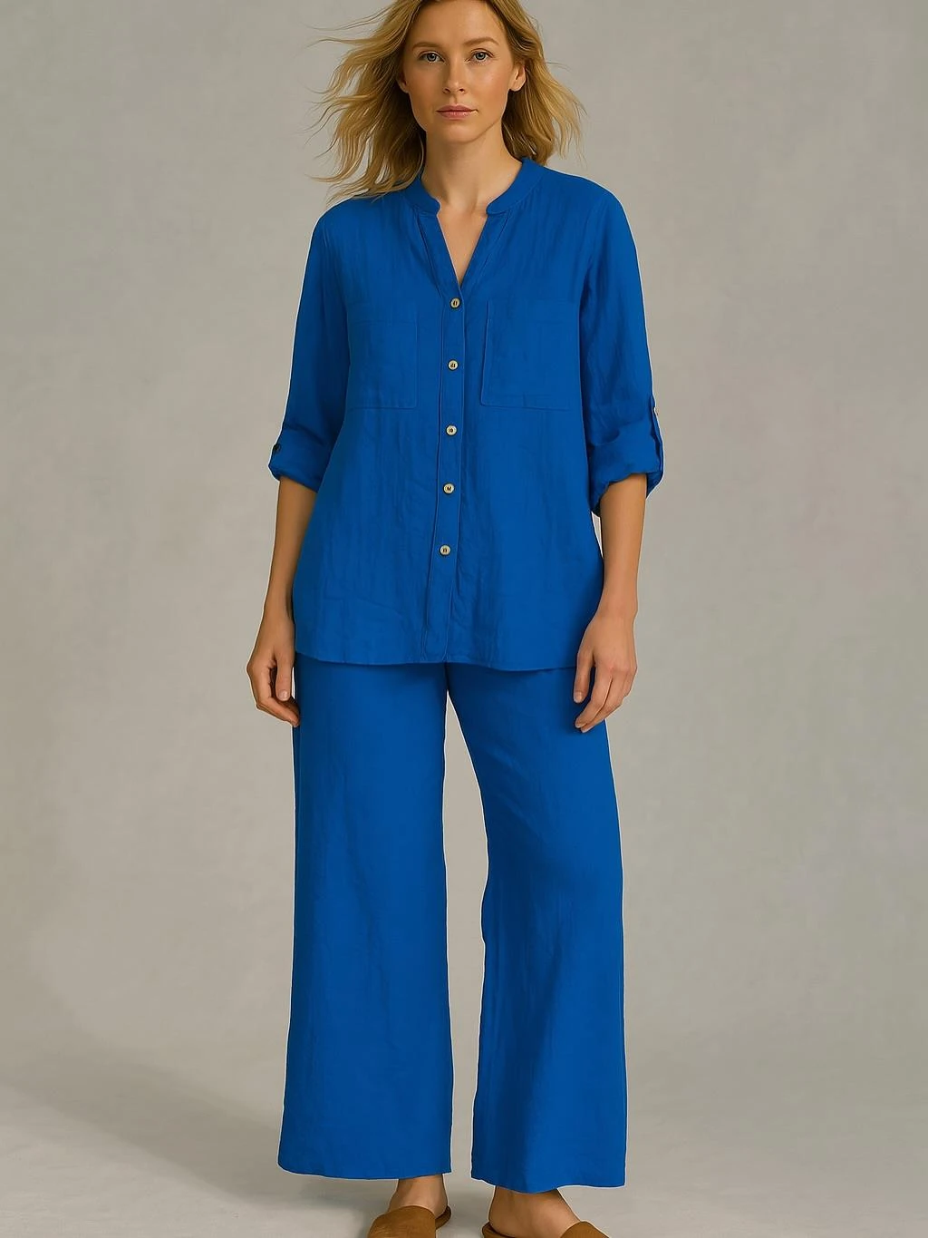 İtalyan Keten Takım - SAKS MAVİ