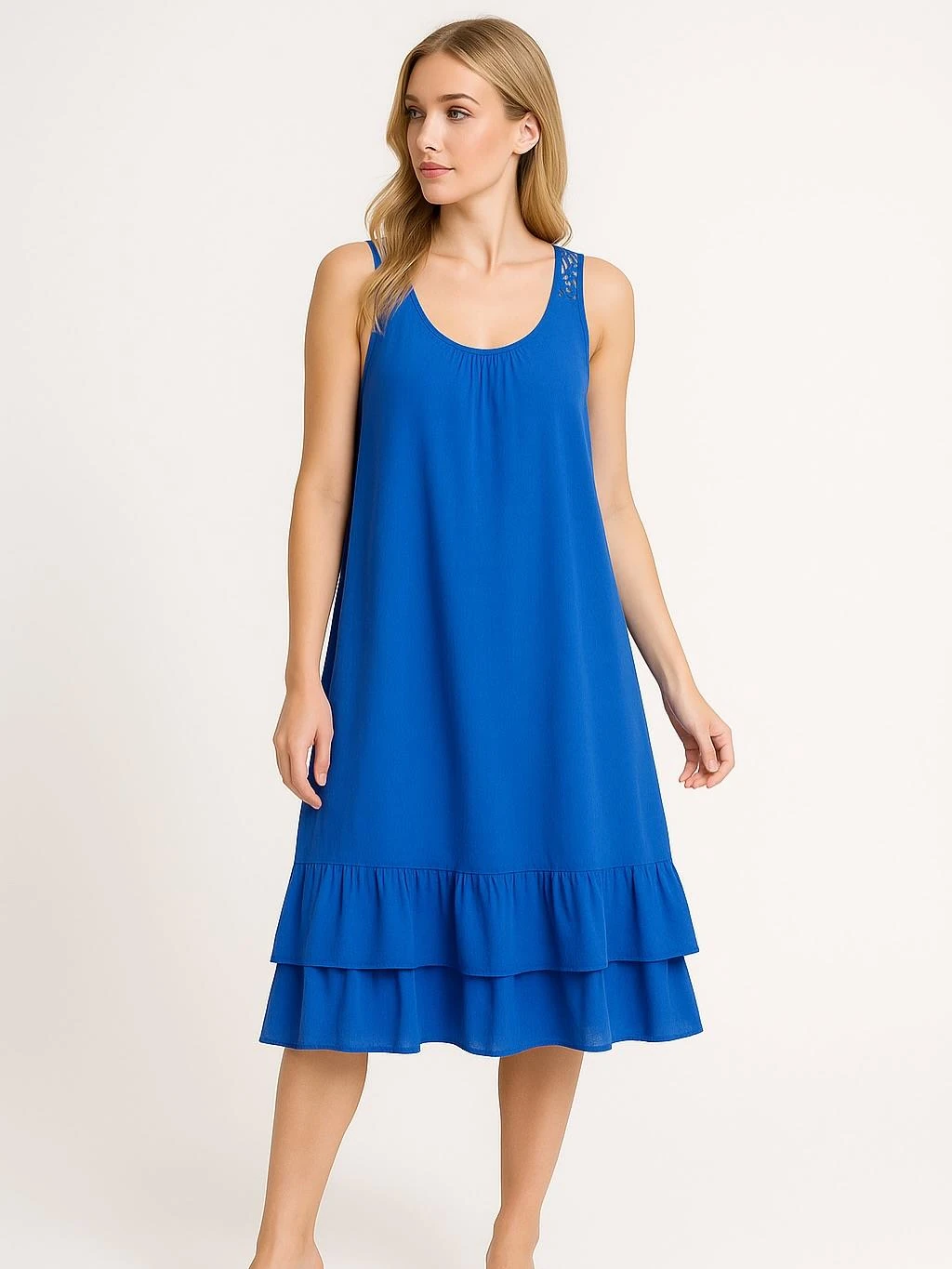 İtalyan Pamuklu Elbise - SAKS MAVİ