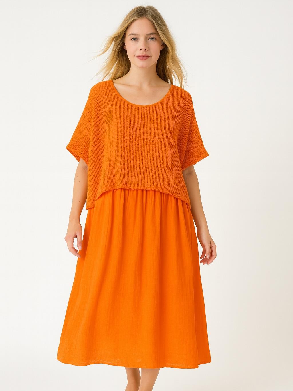 İtalyan File Elbise - TURUNCU