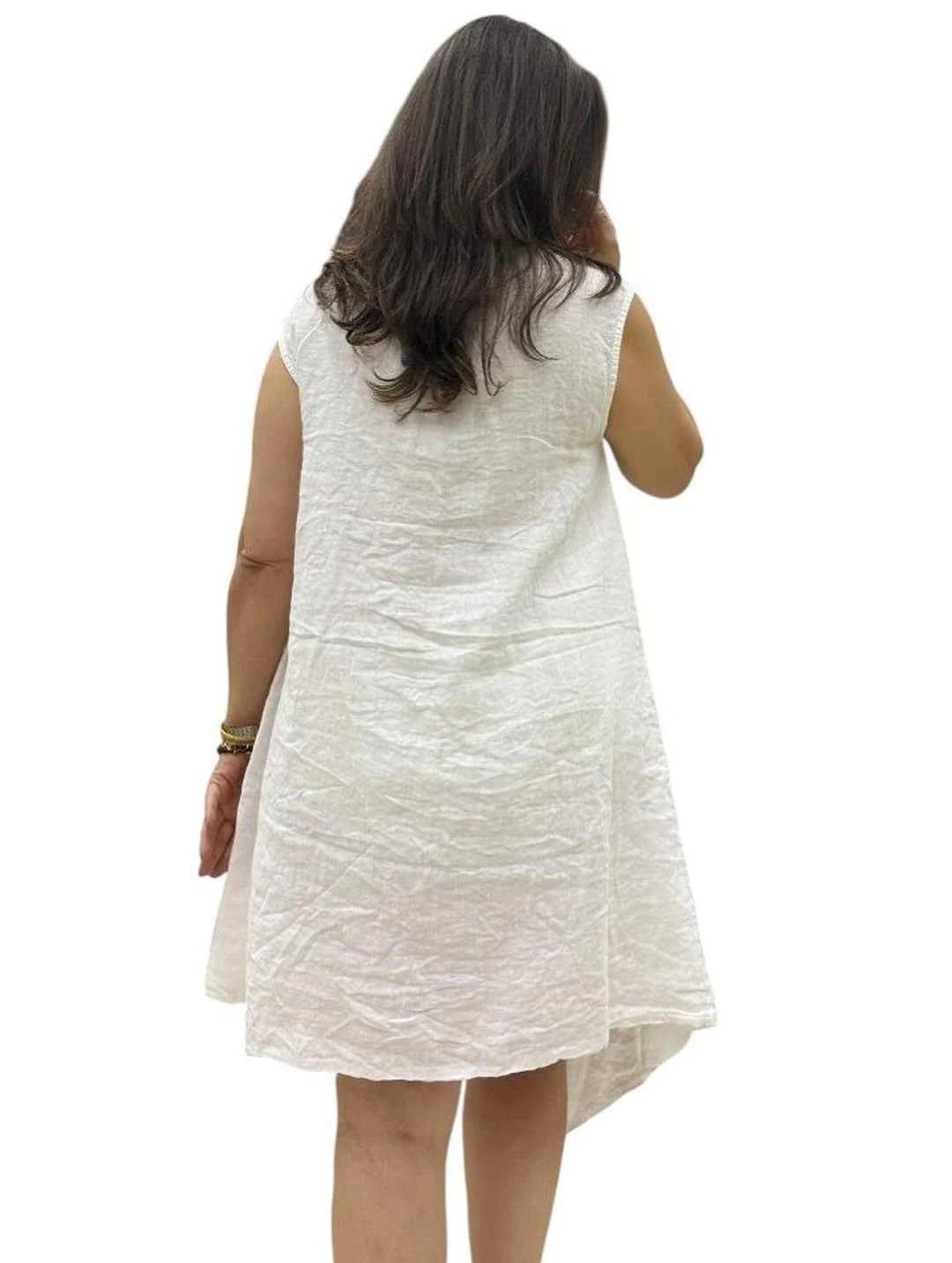 İtalyan Keten Tasarım Elbise - BEYAZ